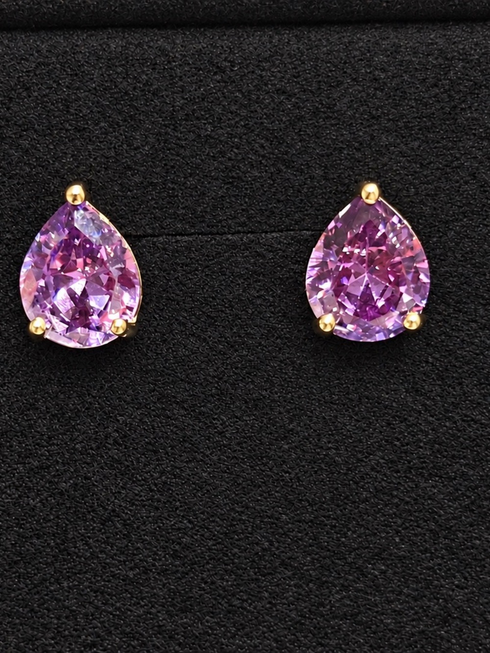 Purple Teardrop Cubic Zirconia Stud Earrings - Gold Plated Setting